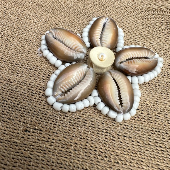 Vintage - Beaded Shell Woven Jute Purse / Handbag Wood Natural Fiber Puka Bamboo - Picture 12 of 13